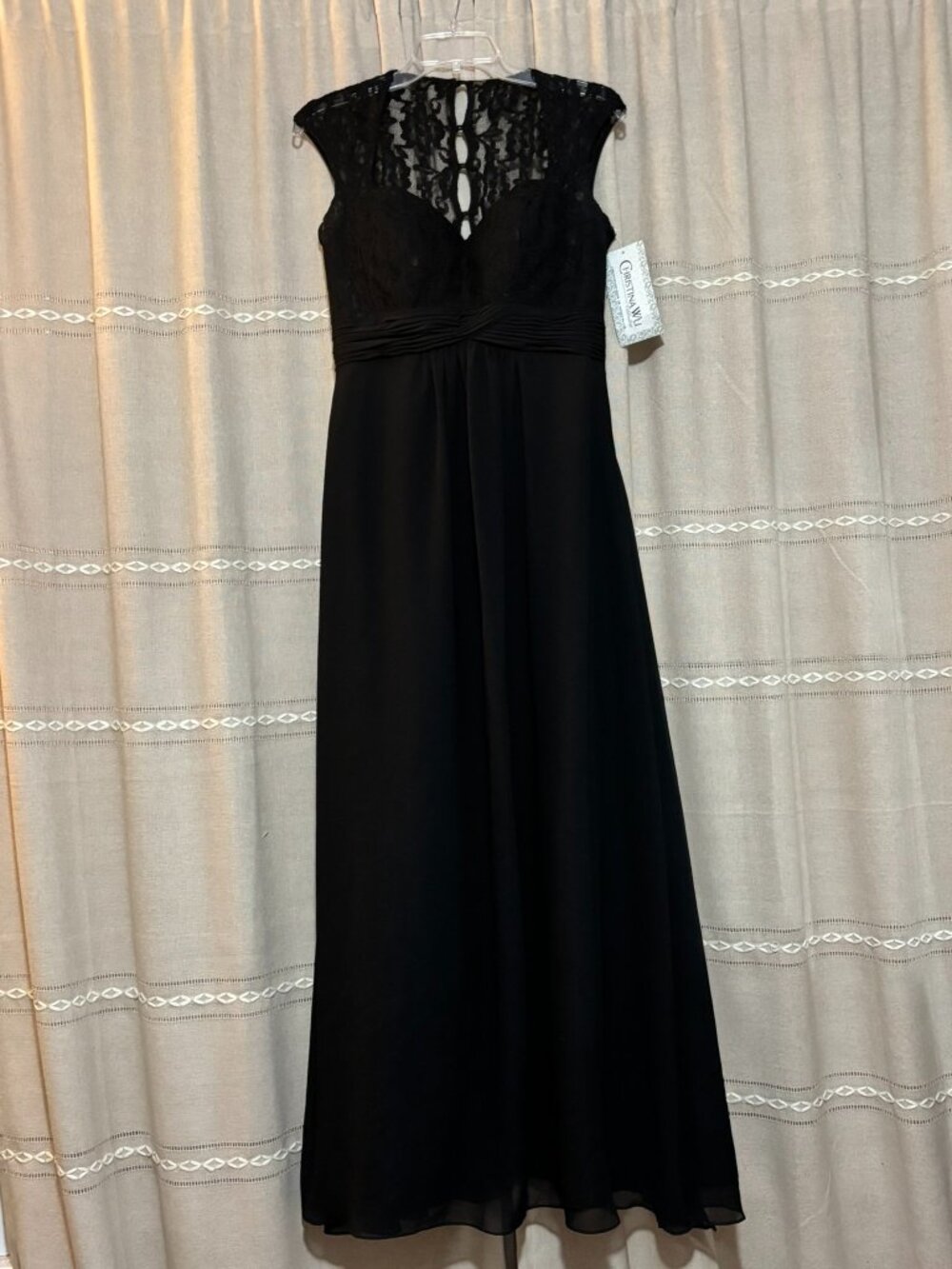 NWT Christina Wu Celebration Black Lace Chiffon Formal Evening Gown Dress 8